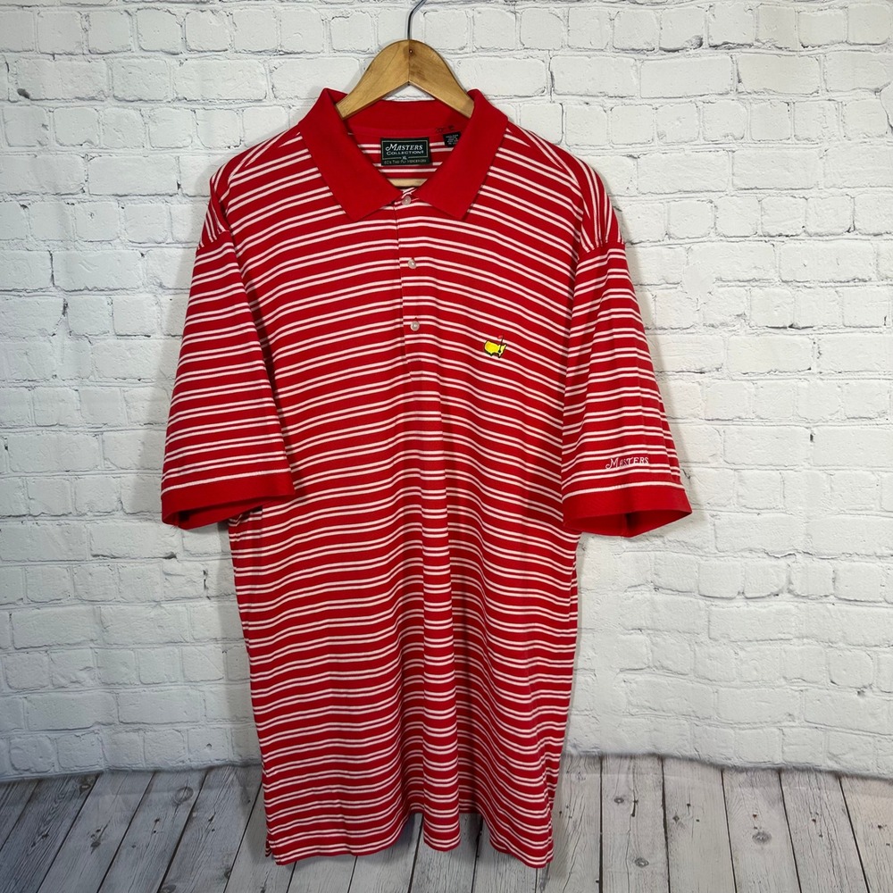 Masters Collection Golf Polo Shirt Mens XL Red White Striped Pima Cotton Augusta